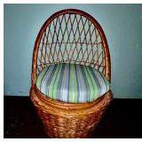 Wicker Chair with Storage and Striped Cushion
