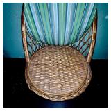 Wicker Chair with Storage and Striped Cushion