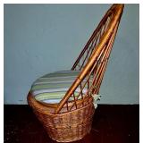 Wicker Chair with Storage and Striped Cushion