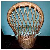 Wicker Chair with Storage and Striped Cushion