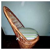 Wicker Chair with Storage and Striped Cushion