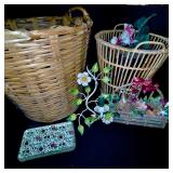 Lot of Vintage Wicker Baskets and Floral Decor Items