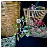 Lot of Vintage Wicker Baskets and Floral Decor Items