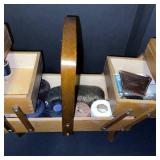 Vintage Wooden Accordion Sewing Box with Handle and Contents