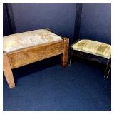 Pair of Vintage Wood Footstools with Upholstered Cushions