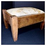 Pair of Vintage Wood Footstools with Upholstered Cushions