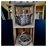 Vintage Wooden Crate with 2 Woven Baskets