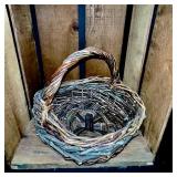 Vintage Wooden Crate with 2 Woven Baskets