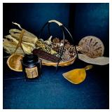 Rustic Fall Home Decor Set with Basket, Pinecones, Indian Corn, and Blueberry Muffin Jar