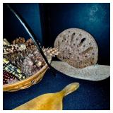 Rustic Fall Home Decor Set with Basket, Pinecones, Indian Corn, and Blueberry Muffin Jar