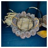Rustic Fall Home Decor Set with Basket, Pinecones, Indian Corn, and Blueberry Muffin Jar