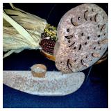 Rustic Fall Home Decor Set with Basket, Pinecones, Indian Corn, and Blueberry Muffin Jar