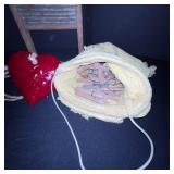 Vintage Washboard, Bag of Clothespins, Wooden Whirligig, Heart Wall Decor, and Mesh Sweater Dryer Set