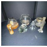 Collection of Vintage Glass Vases and Candle Holders with Hourglass Timer