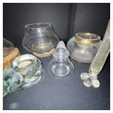 Collection of Vintage Glass Vases and Candle Holders with Hourglass Timer
