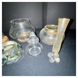 Collection of Vintage Glass Vases and Candle Holders with Hourglass Timer