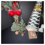 Holiday Decor Collection with Artificial Trees, Tin, and Ornaments