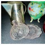 Vintage Collectibles Lot: Silver Pitcher, Porcelain Vase, Stein, Cut Glass Dish, Souvenir Cup