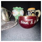 Vintage Collectibles Lot: Silver Pitcher, Porcelain Vase, Stein, Cut Glass Dish, Souvenir Cup