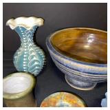 Collection of Pottery and Glass Flower Arrangers, Bowls, and Vases