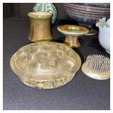 Collection of Pottery and Glass Flower Arrangers, Bowls, and Vases