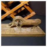 Vintage Wooden Expandable Book Rack with Carved Ram Accent