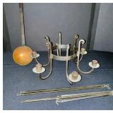 Vintage Metal Candle Chandelier with Ceiling Plate and Hanging Rods