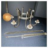 Vintage Metal Candle Chandelier with Ceiling Plate and Hanging Rods