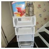 Plastic Storage Tower with Baskets, il Passatutto Velox Food Mill, and 2 Atlas Mason Jars