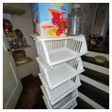 Plastic Storage Tower with Baskets, il Passatutto Velox Food Mill, and 2 Atlas Mason Jars
