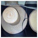 Collection of 3 Straw Hats and 2 Woven Hand Fans