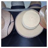 Collection of 3 Straw Hats and 2 Woven Hand Fans