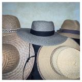 Collection of 3 Straw Hats and 2 Woven Hand Fans