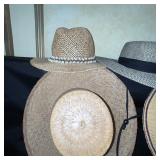 Collection of 3 Straw Hats and 2 Woven Hand Fans