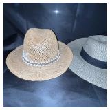 Collection of 3 Straw Hats and 2 Woven Hand Fans
