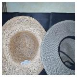 Collection of 3 Straw Hats and 2 Woven Hand Fans