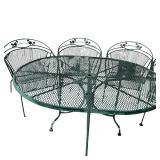 Green Wrought Iron Patio Table with 6 Chairs