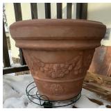 Large Terracotta Outdoor Planter with Floral Relief Design