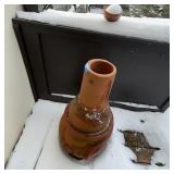 Outdoor Clay Chiminea with Fern Leaf Motif