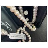 R.H MCYS & CO Fine Jewlery  White Cultured Freshwater Pearl (7mm) & Crystal Collar Jewelry Set (Missing 1 Diamond On 1 Earring)