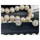 R.H MCYS & CO Fine Jewlery  White Cultured Freshwater Pearl (7mm) & Crystal Collar Jewelry Set (Missing 1 Diamond On 1 Earring)