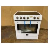 Forno Espresso Leonardo FFSEL601230WHT 30 Inch Slide-In Electric Range with 4 Elements, 5 cu. ft. Oven Capacity, Steam Clean, Convection Oven, 2 Oven Racks, and ADA Compliant: White (Transit Damage)
