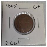 1865 2-Cent Good (G) Coin