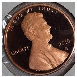 2018-S Lincoln Cent Proof, two 2019-S Lincoln Cent Proofs, and 2022-S Shield Reverse Lincoln Cent Proof.