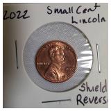 2018-S Lincoln Cent Proof, two 2019-S Lincoln Cent Proofs, and 2022-S Shield Reverse Lincoln Cent Proof.