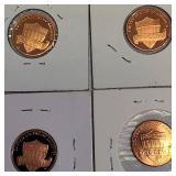 2018-S Lincoln Cent Proof, two 2019-S Lincoln Cent Proofs, and 2022-S Shield Reverse Lincoln Cent Proof.