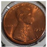 1982-D UNC Copper Large Date, 1960-D UNC Large Date, 1960-D MS-64, and a Small Date Lincoln cent