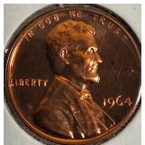 1982 UNC Small Copper Dated Lincoln Cent Proof, 1964, 1961, and 1963 Lincoln Cent Proofs