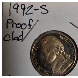 1992-S Jefferson Proof Nickel, 1993-S Proof Clad Nickel, 1994-S Proof Clad Nickel, and 1995-S Proof Clad Nickel.