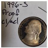 1996-S, 1997-S, 1998-S, and 1999-S Jefferson Nickel Proof Clad.